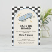 Baby on Board Skateboard Baby Shower party 招待状 (スタンド正面)