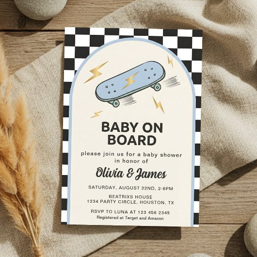 Baby on Board Skateboard Baby Shower party 招待状