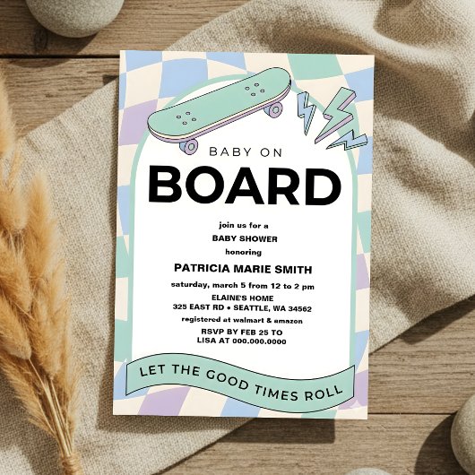 Baby on Board Skateboard Baby Shower party Invitat 招待状