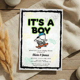 Baby on Board Skateboard Baby Shower party Invitat 招待状