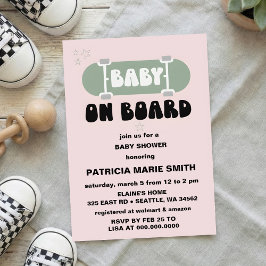 Baby on Board Skateboard Baby Shower party Invitat 招待状