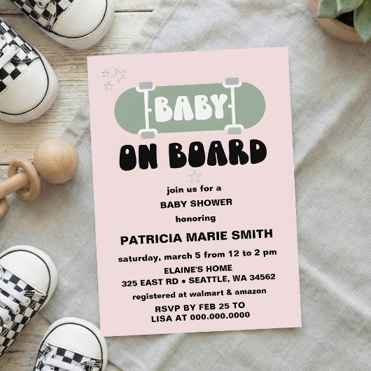 Baby on Board Skateboard Baby Shower party Invitat 招待状