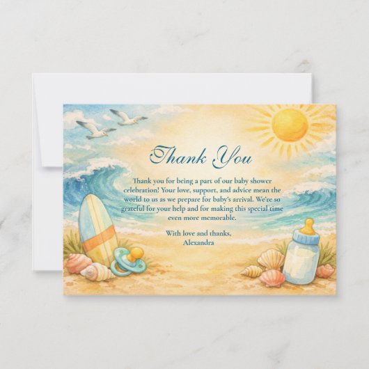 Baby On Board Surf Baby Shower サンキューカード (正面)