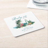 Baby On Board Surf Beach Baby Shower スクエアペーパーコースター (アングル)