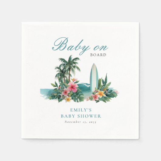 Baby On Board Surf Beach Baby Shower スタンダードカクテルナプキン (正面)