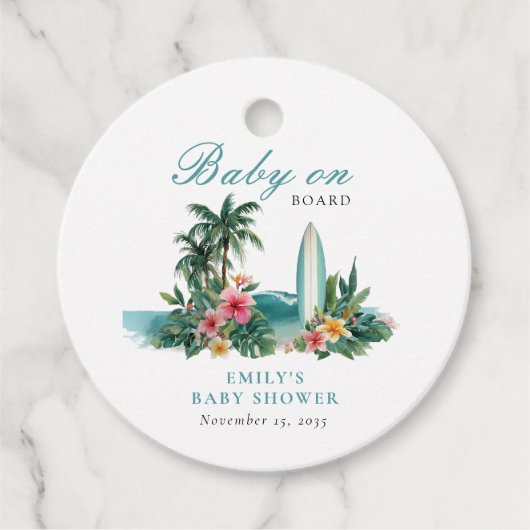 Baby On Board Surf Beach Baby Shower フェイバータグ (正面)