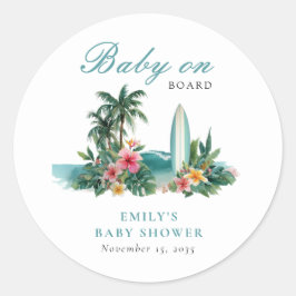 Baby On Board Surf Beach Baby Shower ラウンドシール