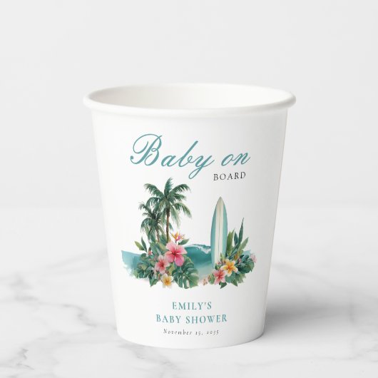 Baby On Board Surf Beach Baby Shower 紙コップ (裏面)