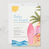 Baby on Board Surfboard Beach Baby Shower 招待状 (正面)