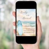 Baby on Board surfboard blue boy beach Baby Shower 招待状