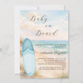 Baby on Board surfboard blue boy beach Baby Shower 招待状 (正面)