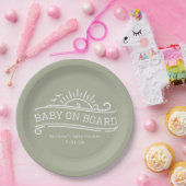 Baby On Board Surfing Green Baby Shower ペーパープレート (パーティー)