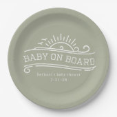 Baby On Board Surfing Green Baby Shower ペーパープレート (正面)