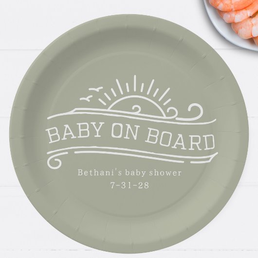 Baby On Board Surfing Green Baby Shower ペーパープレート
