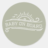 Baby On Board Surfing Green Baby Shower ラウンドシール (正面)