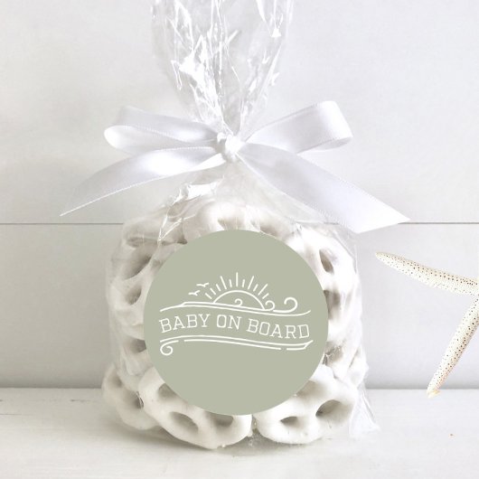 Baby On Board Surfing Green Baby Shower ラウンドシール