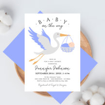Baby on The Way Cute Stork Blue Boy Baby Shower