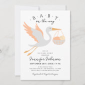 Baby on The Way Cute Stork Pink Girl Baby Shower 招待状 (正面)