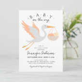 Baby on The Way Cute Stork Pink Girl Baby Shower 招待状 (スタンド正面)