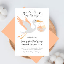Baby on The Way Cute Stork Pink Girl Baby Shower