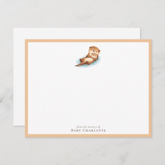 Baby Otter Nursery Note Card – Personalized ノートカード (正面/裏面)