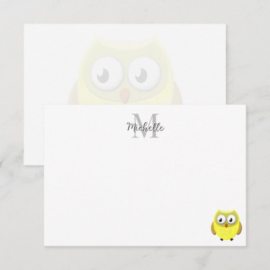 Baby Owl Cartoon Monogram Personalized  ノートカード (正面/裏面)