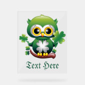 Baby Owl Cute St Patrick Cartoon アクリルサイン (正面)