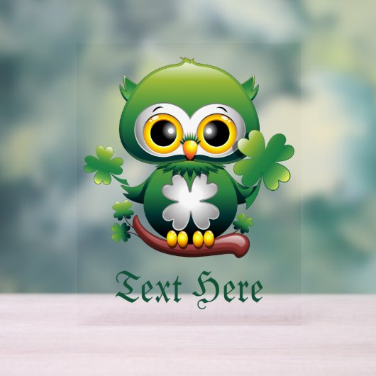 Baby Owl Cute St Patrick Cartoon アクリルサイン (ニュートラル)