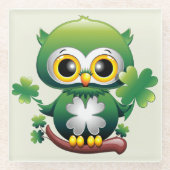 Baby Owl Cute St Patrick Cartoon ガラスコースター (正面)