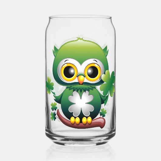 Baby Owl Cute St Patrick Cartoon ガラス缶 (正面)