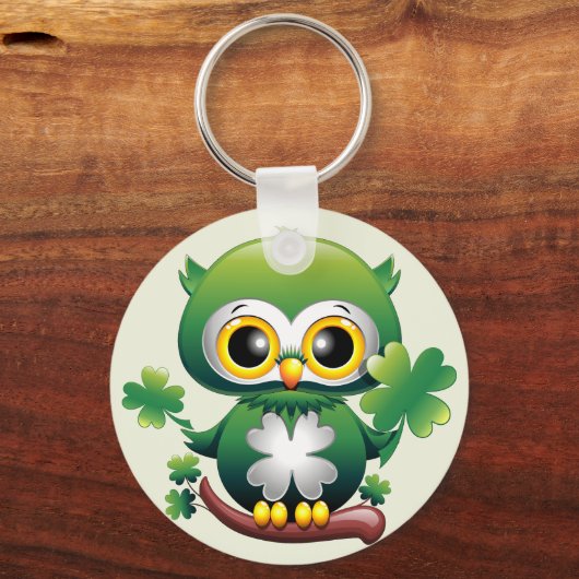 Baby Owl Cute St Patrick Cartoon キーホルダー (正面)