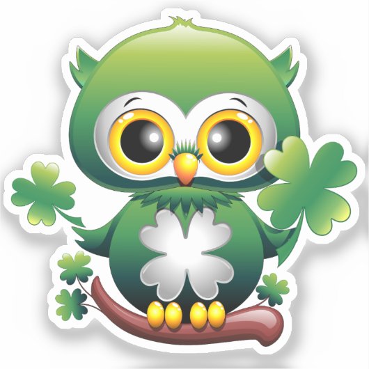 Baby Owl Cute St Patrick Cartoon シール (正面)