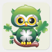Baby Owl Cute St Patrick Cartoon スクエアシール (正面)