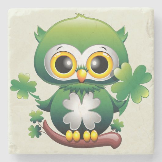 Baby Owl Cute St Patrick Cartoon ストーンコースター (正面)