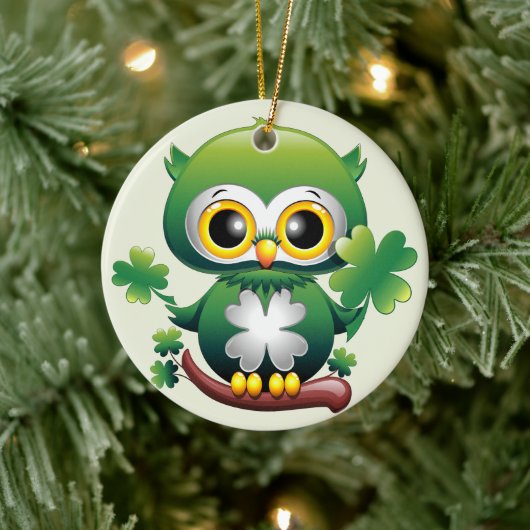 Baby Owl Cute St Patrick Cartoon セラミックオーナメント (ツリー)