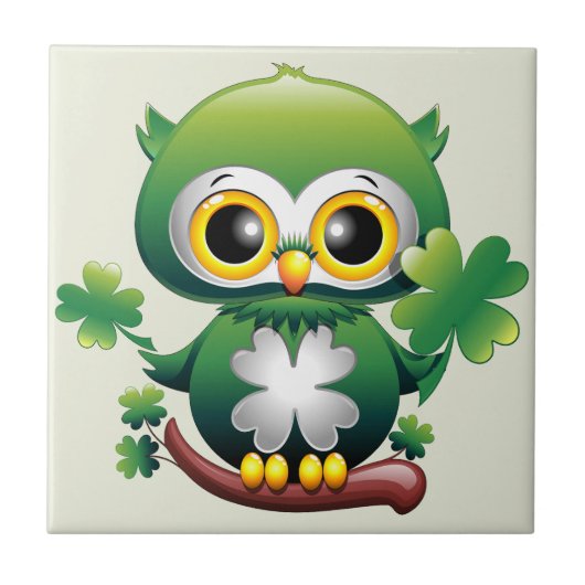 Baby Owl Cute St Patrick Cartoon タイル (正面)