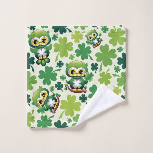 Baby Owl Cute St Patrick Cartoon バスタオルセット (ウォッシュタオル)