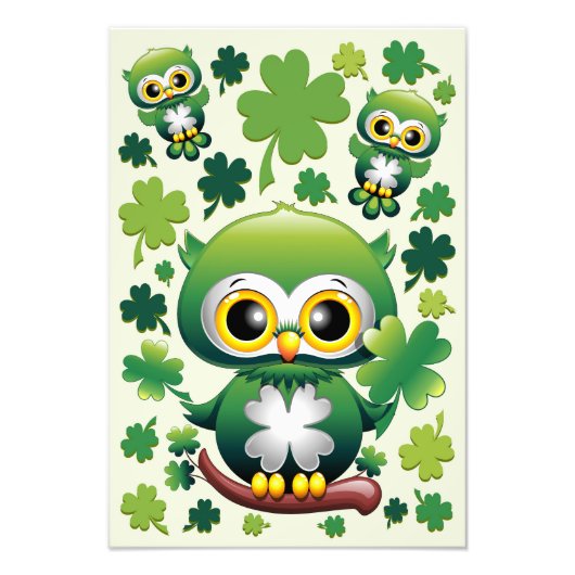 Baby Owl Cute St Patrick Cartoon フォトプリント (正面)