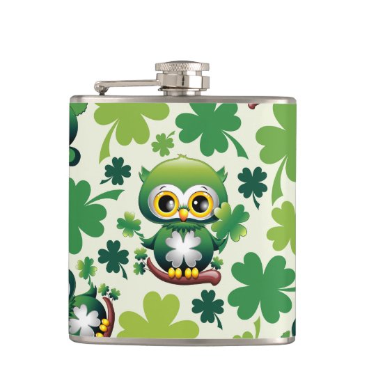 Baby Owl Cute St Patrick Cartoon フラスク (正面)