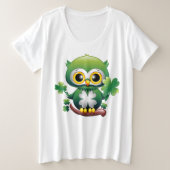Baby Owl Cute St Patrick Cartoon プラスサイズTシャツ (デザイン正面)