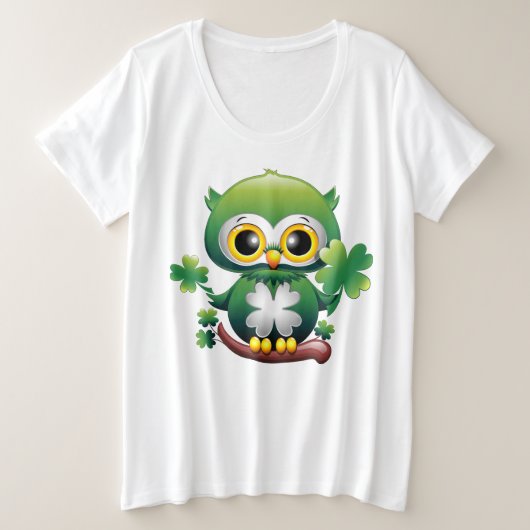 Baby Owl Cute St Patrick Cartoon プラスサイズTシャツ (デザイン正面)