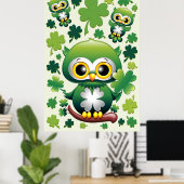 Baby Owl Cute St Patrick Cartoon ポスター (ホームオフィス)