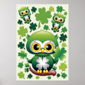 Baby Owl Cute St Patrick Cartoon ポスター (正面)