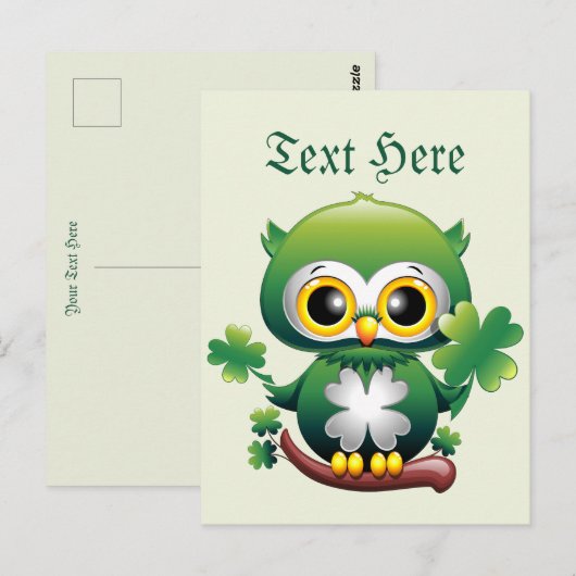 Baby Owl Cute St Patrick Cartoon ポストカード (正面/裏面)