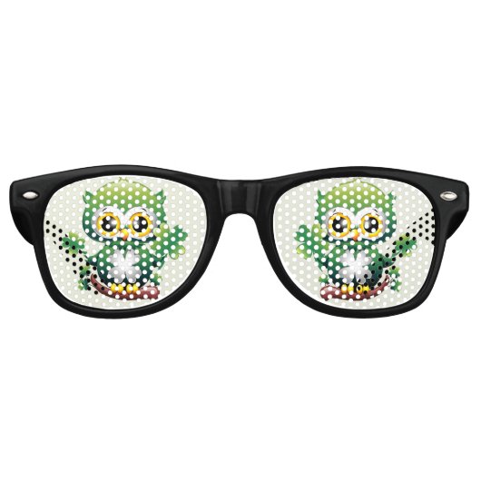 Baby Owl Cute St Patrick Cartoon レトロサングラス (正面)