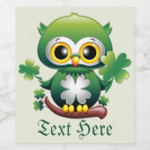 Baby Owl Cute St Patrick Cartoon ワインラベル (シングルラベル)