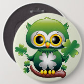 Baby Owl Cute St Patrick Cartoon 缶バッジ (正面&裏面)