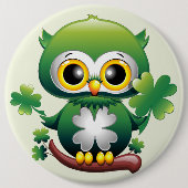 Baby Owl Cute St Patrick Cartoon 缶バッジ (正面)