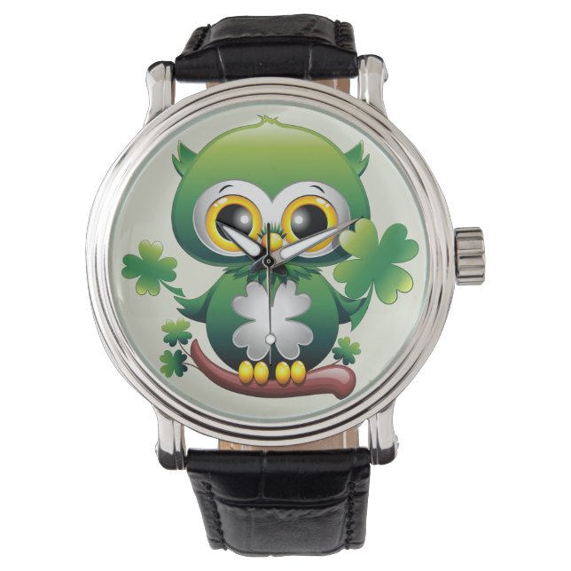 Baby Owl Cute St Patrick Cartoon 腕時計 (正面)