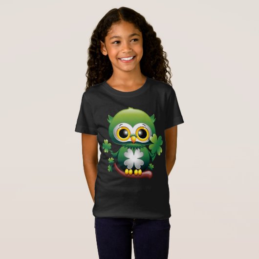 Baby Owl Cute St Patrick Cartoon Tシャツ (正面フル)